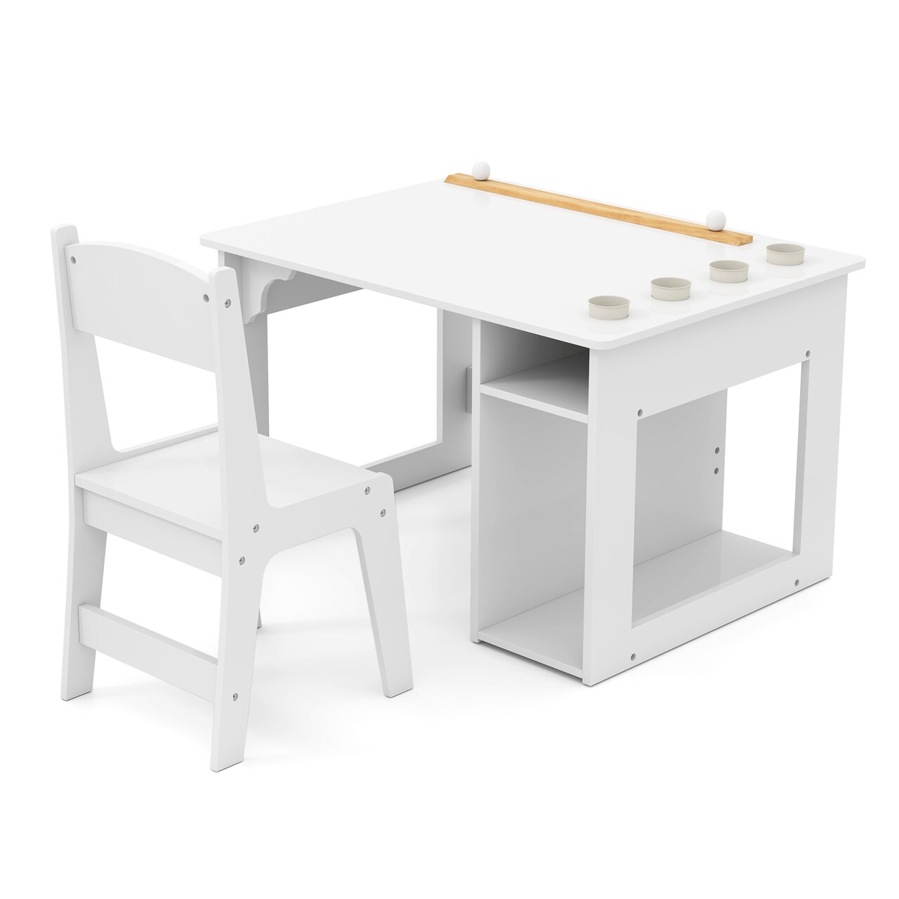 White Kids Craft Drawing Desk with Chair and 2 Spacious Storage Shelves